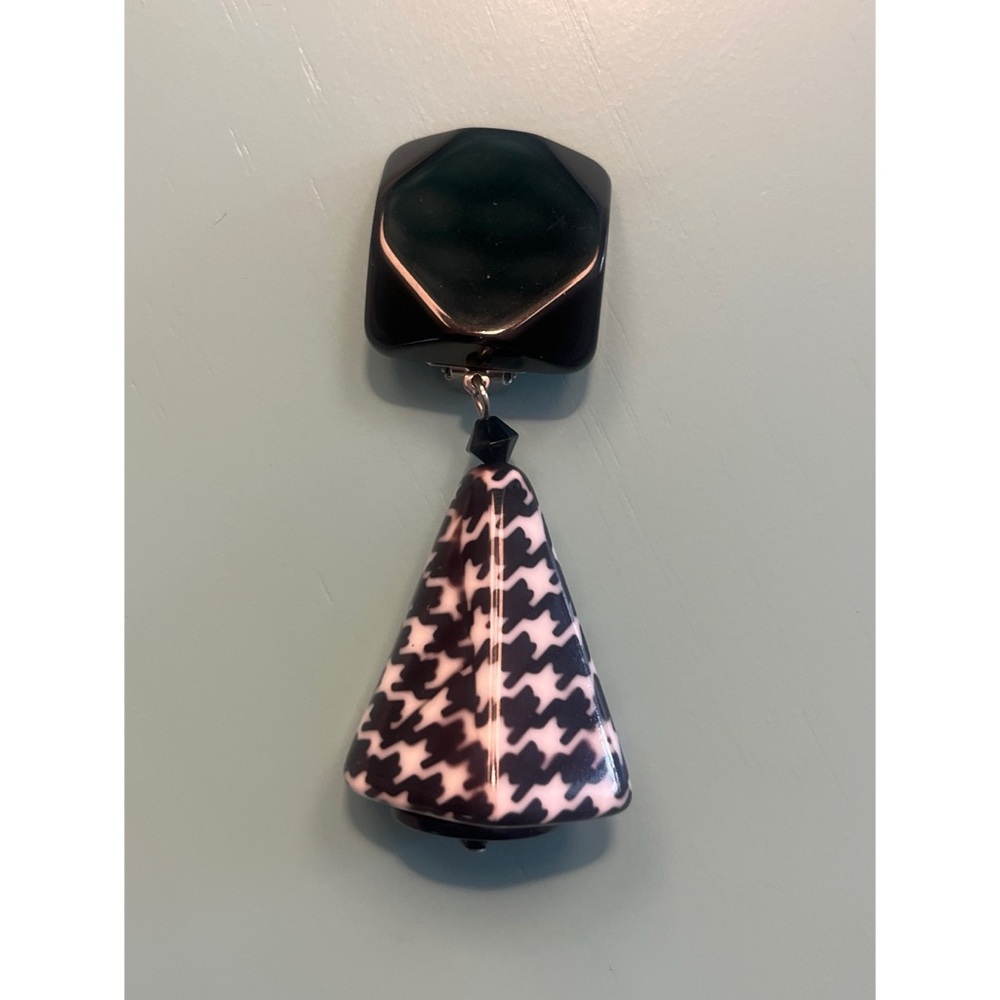 Angela Caputi Vintage Dangle Resin Houndstooth Clip Earrings - Picture 3 of 7